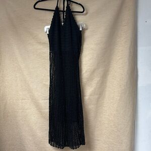 Kroshetta by Papillon Vintage Black Crochet
Lace Halter  Midi Dress with Beading